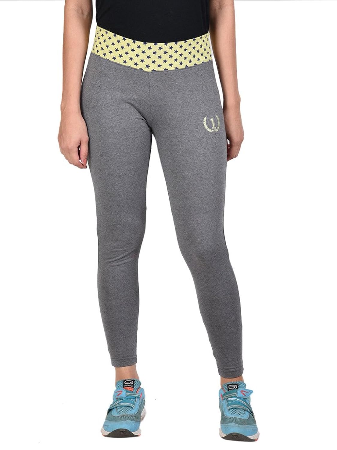 onesport women's cotton spandex jersey anthra + yellow tights(onsp6ay-p)