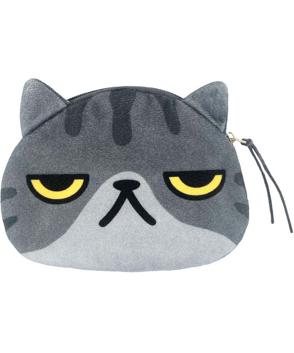 POPUCT Cartoon Cute Cat Face Bag Zipper Case Coin Money Purse Wallet (Grey)
