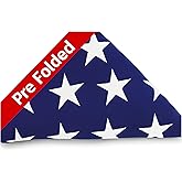 American Military Funeral PRE-Folded Premium US Burial Flag, 5' x 9.5' with Fully Embroidered Stars and Sewn Stripes, Prefolded American Flag, Folded flag for a flag frame, Pre folded flag perfect for presentation
