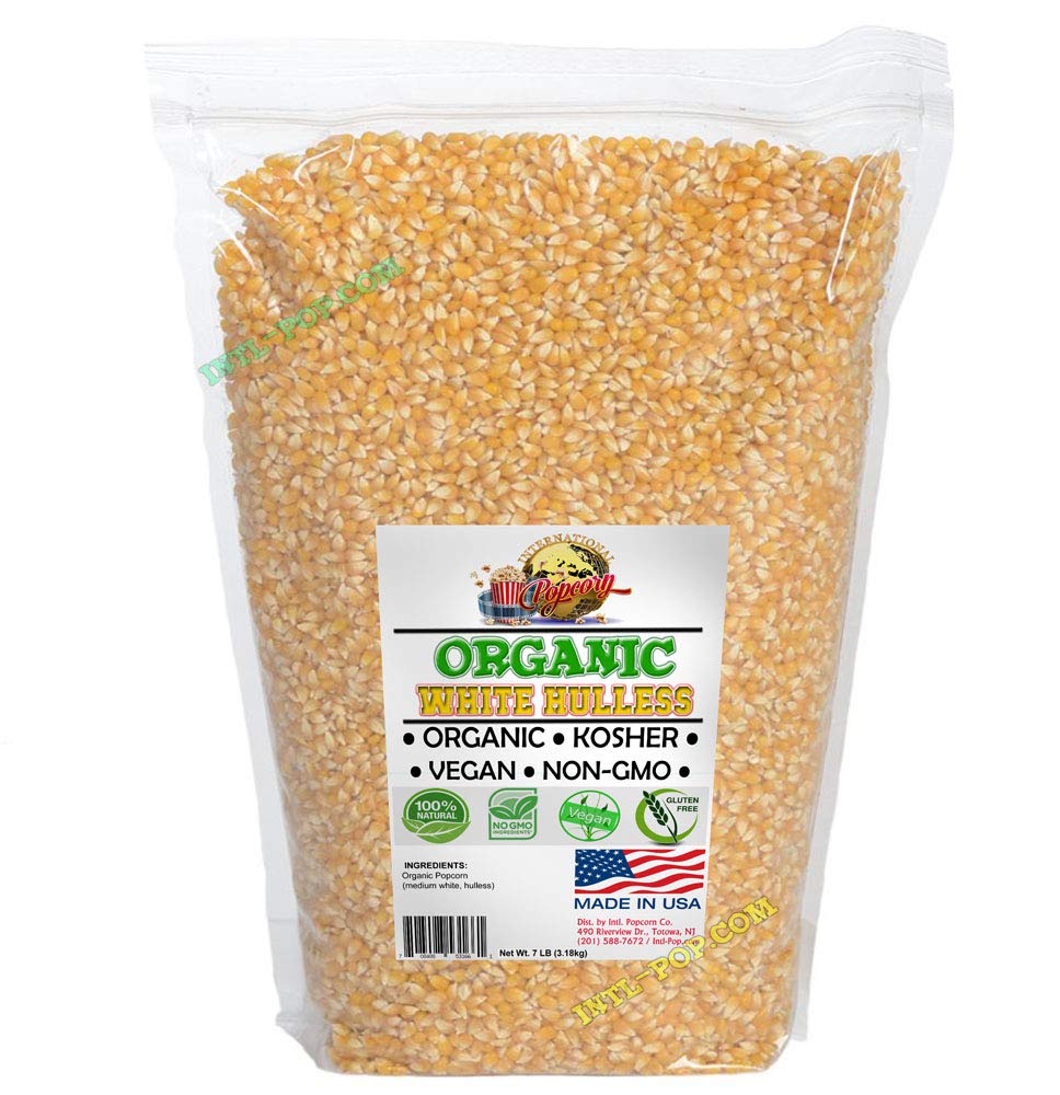 ORGANIC, White Hulless Popcorn Kernels 7LB KOSHER, NONGMO