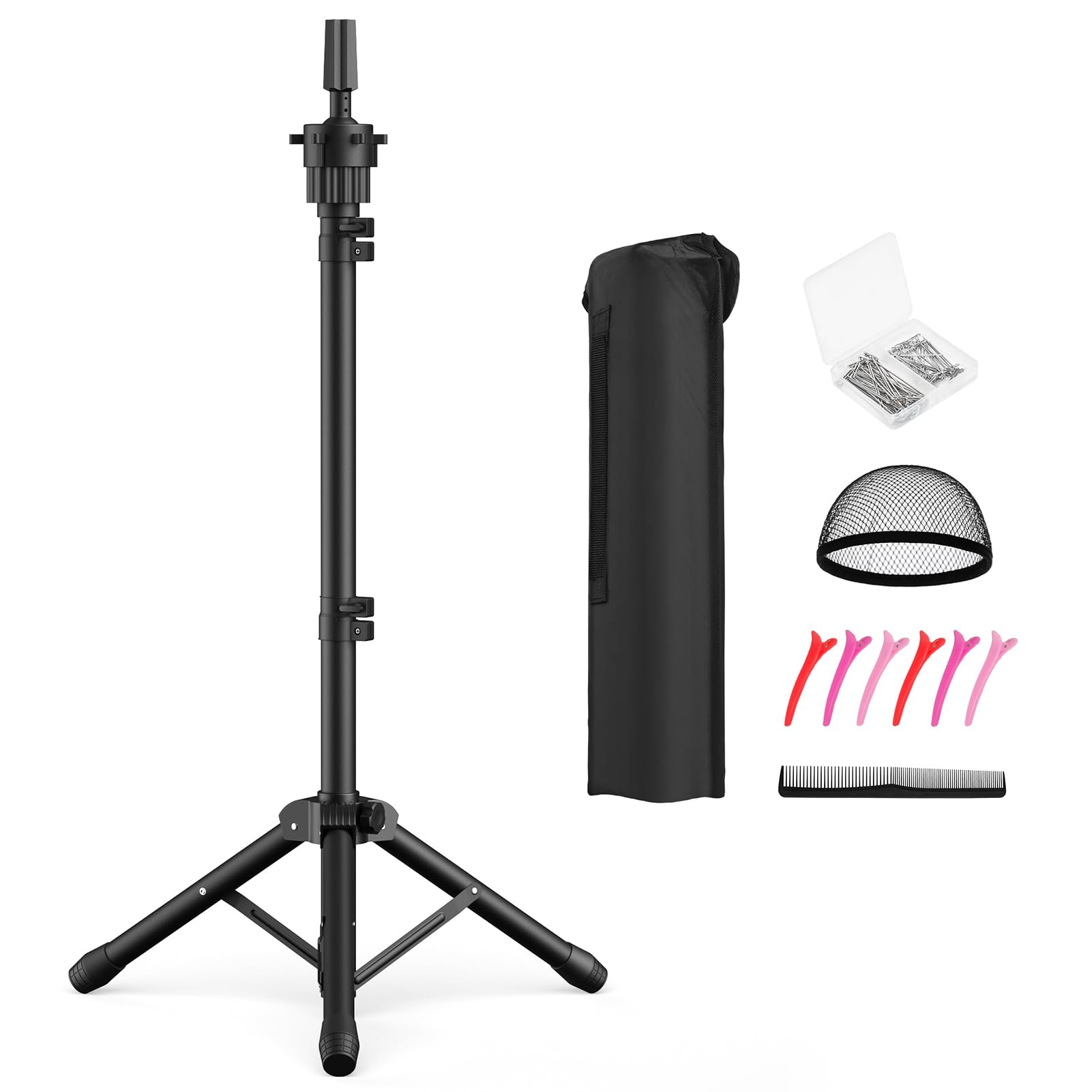 Photo 1 of ***MISSING PIECES*** Retbtnm Wig Head Stand 50 Inches, Height Adjustable Tripod Wig Stand, Salon Mannequin Head Stand with Anti-Slip Base for Styling, Wig Display Barber Training, Beauty School? (Black)