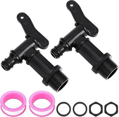 KALIONE 2 Pack Plastic Rain Barrel Tap, 3/4 Inch Faucet with Gasket & Tape
