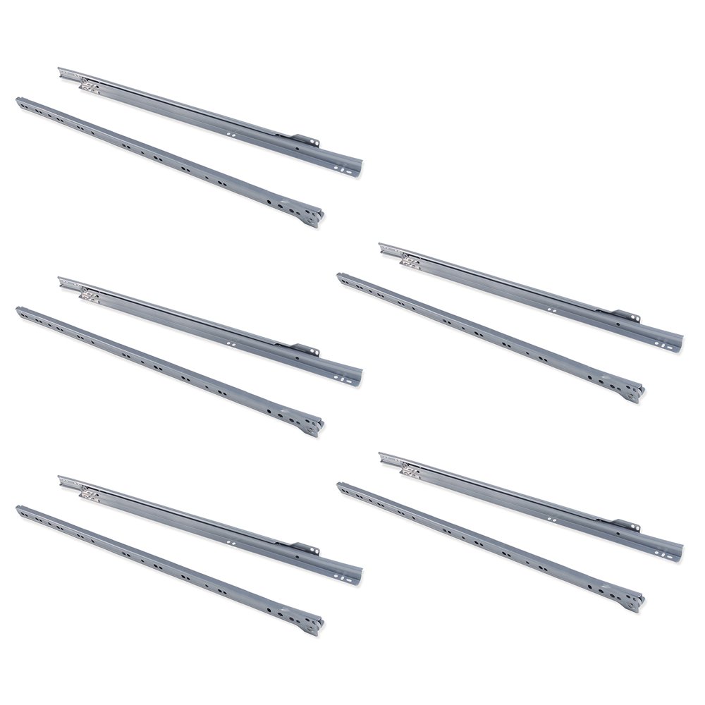 Emuca - Drawer runners 800mm (31,4inch) with partial extension in silver grey colour, set of 5 sliders for drawer