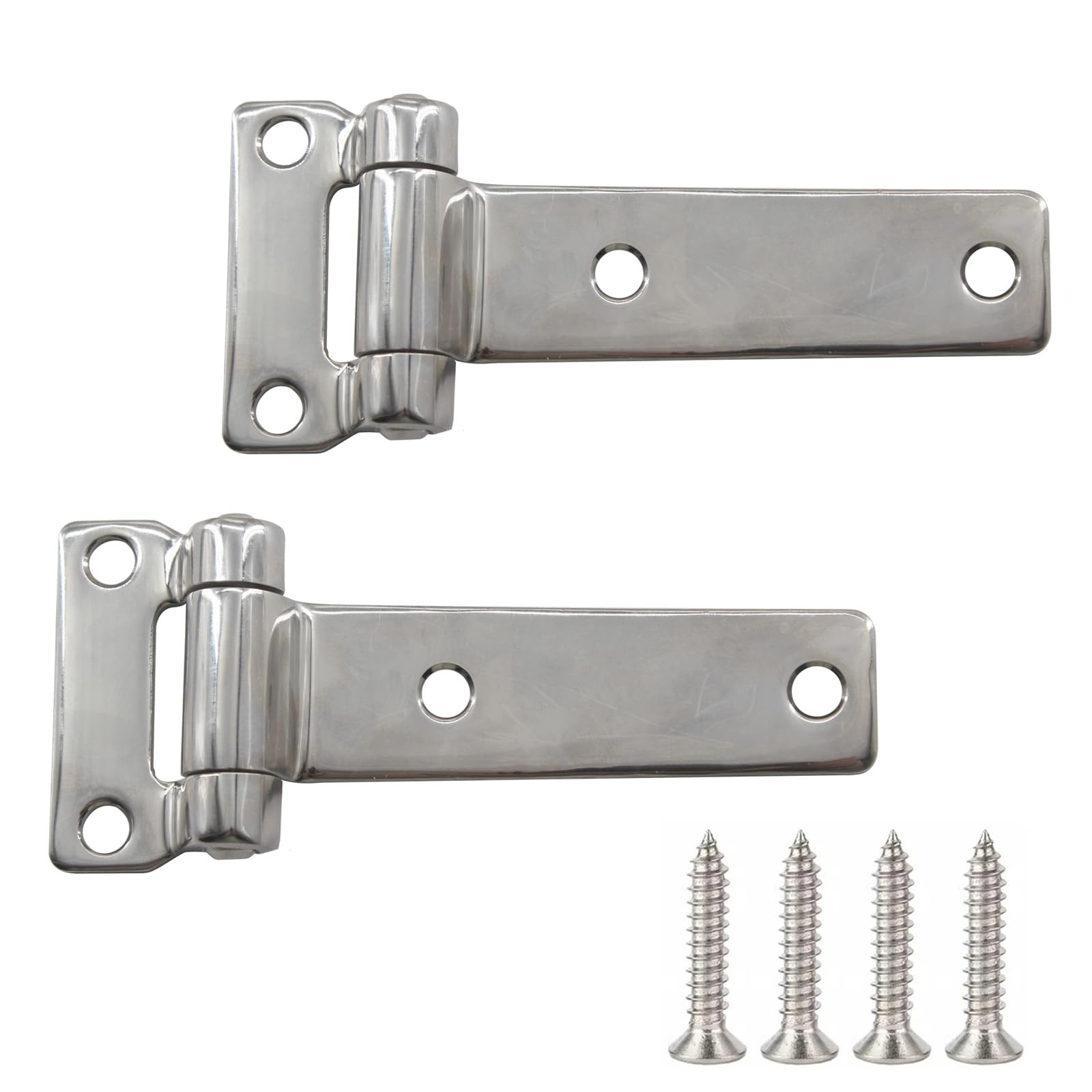 (2 Pieces) T Shape Container Hinges Solid Forged 304 Stainless Steel Cabinet Hinge Marine Boat Hardware for Trucks Van Caravans Trailers Come with Screws