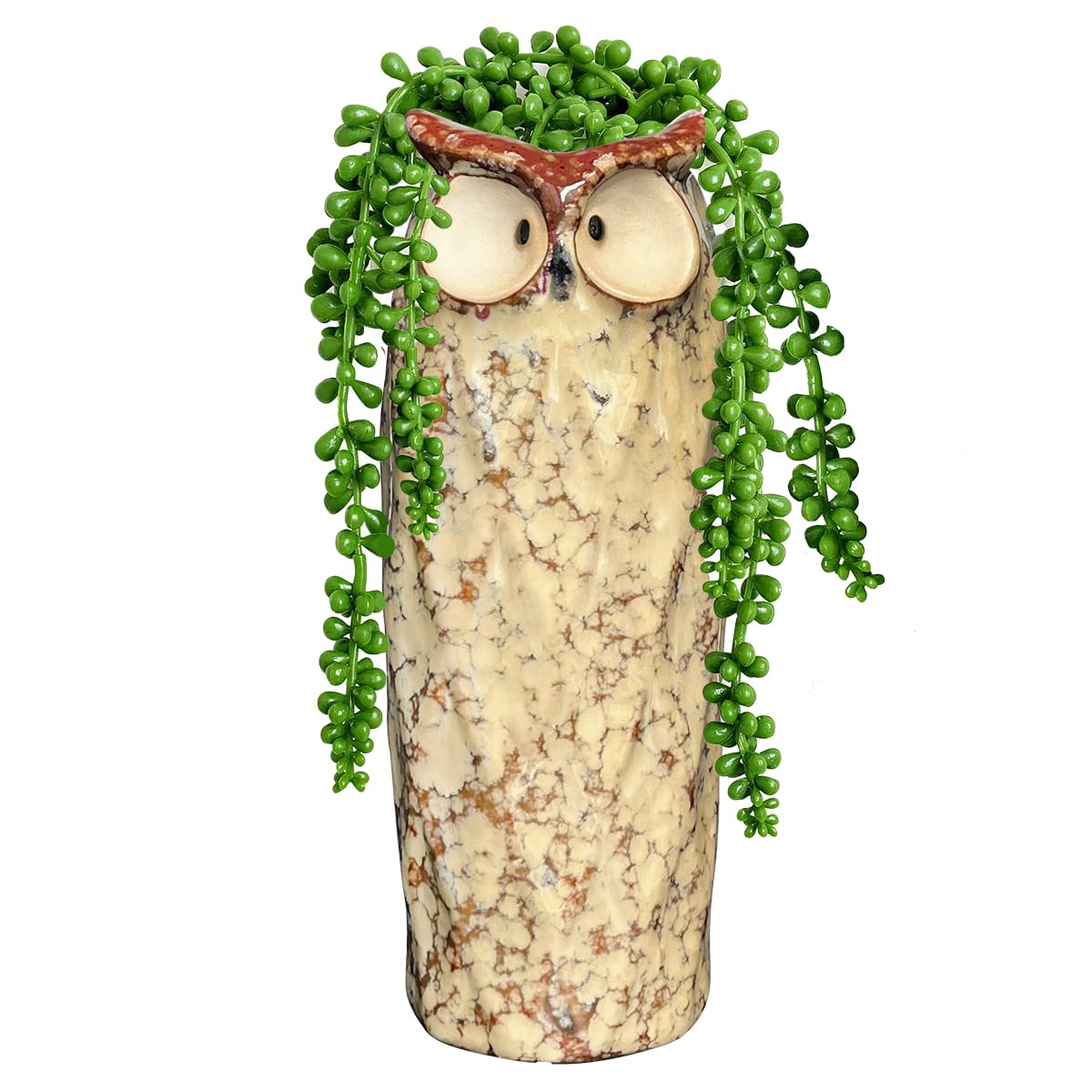 GeLive 9 Inch Tall Owl Ceramic Succulent Planter, Fun Animal Plant Pot, Home Decorative Ikebana Bud Vase, Artificial Flower Arrangement, Hydroponics Container, No Hole (Slim Owl Planter)