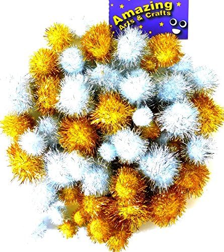 Pom Poms Gold and Silver 60 Assorted Sizes