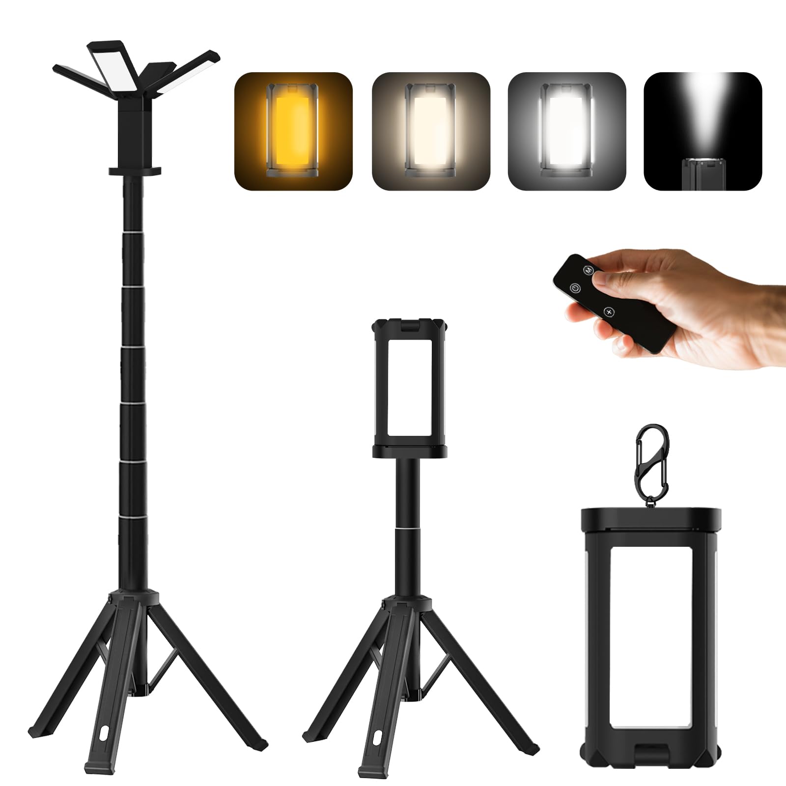 Photo 1 of *** SEE COMMENTS***      14000mAh Rechargeable Camping Light with Stand, Portable Work Light with 4 LED Lamp Heads, 4000LM Camping Essentials Gear Emergency Telescopic Camping Light with Remote, Black