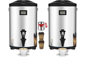 JIVGDN Insulated Beverage Dispenser 2 Gallon, Hot Drink Dispenser with 304 Stainless Steel Interior, Hot Water Dispenser for Parties, Hot Water Urn with Stand for Coffee Chocolate Tea, 2 Pack,Non-electric,N0