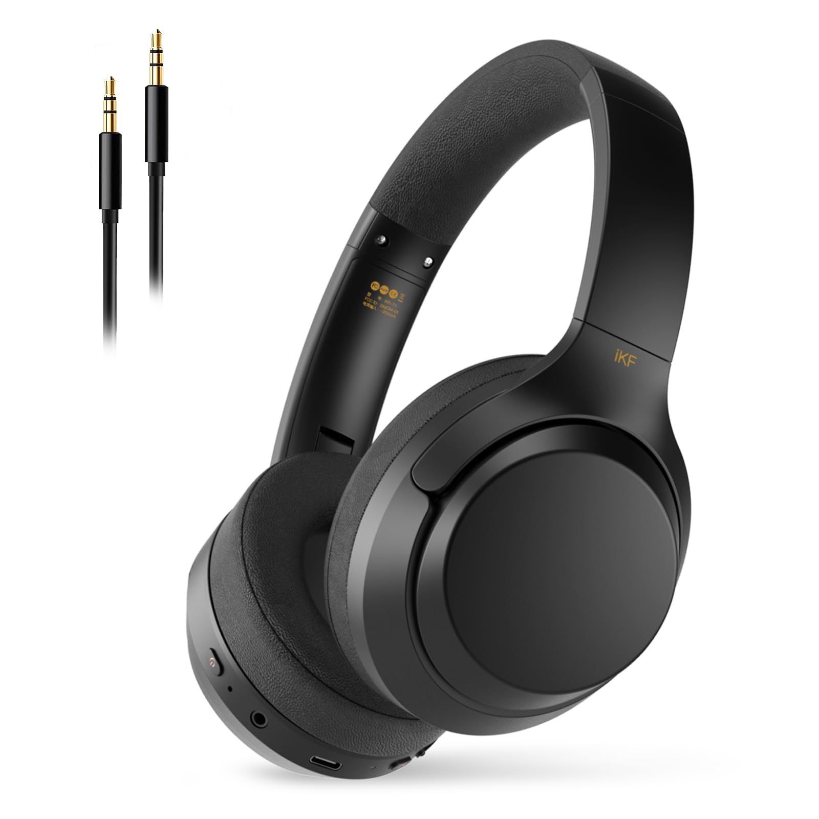 iKF T1 Wireless Headphones, Bluetooth Headset With Deep Bass, ENC Noise Cancelling Mic, 50H Playtime, 3.5mm Wired, Foldable,Multipoint Connection for Work, Travel (Black)