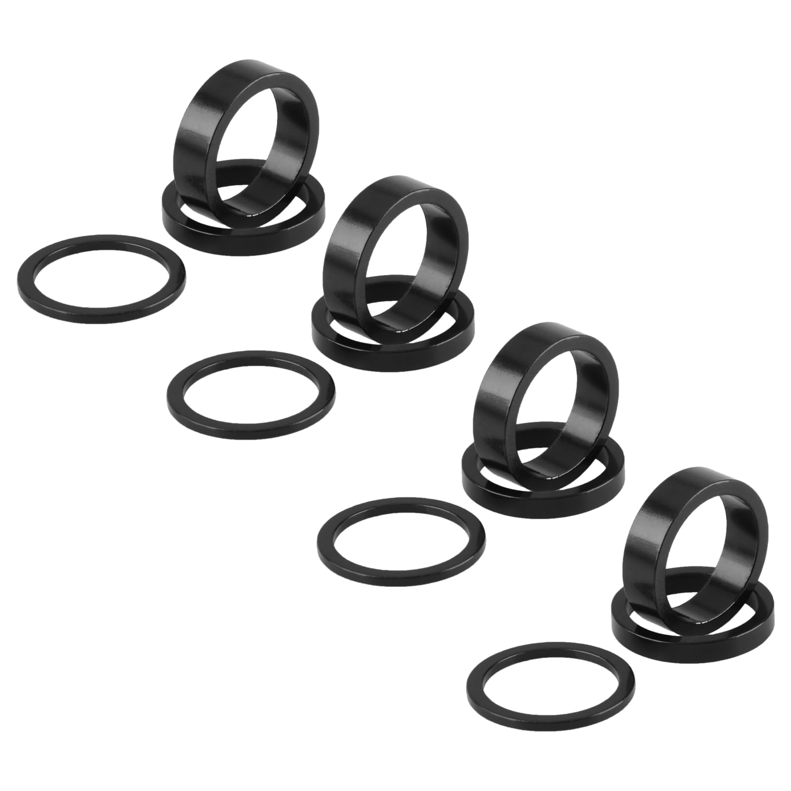 TRIWONDER 12 Pcs Bike Headset Spacers 1 1/8" (28.6mm), Aluminium Alloy Lightweight Stem Set for MTB Road Bikes, 2mm 5mm 10mm Threadless Fork Spacers, Black