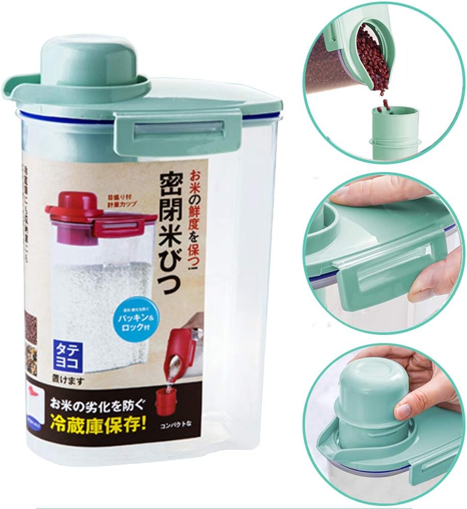 Cereal Containers for Storage Airtight Food Storage Container BPA Free Plastic Moisture Proof 4.4 Lbs/2KG Cereal Storage Boxes with Measuring Cup for Cereals Flour Coffee Pet Food (Green)