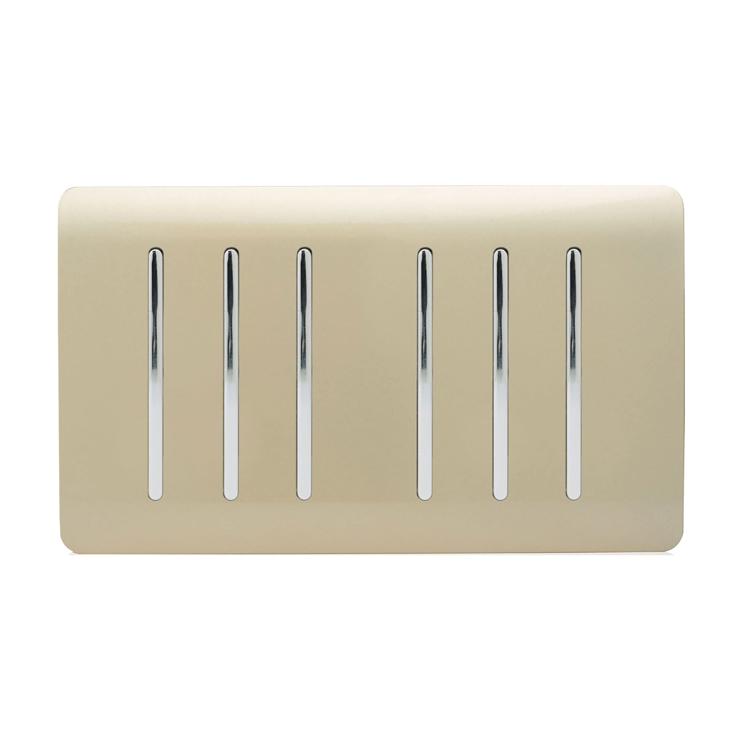 Trendi Artistic Modern Glossy 6 Gang 2 Way Rocker Gold Double Plate Tactile Light Switch in Gold