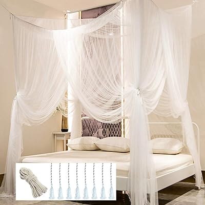 HanYun Mosquito Net for Double Bed 4 Corner Post White 2.2m x 2m x 2.5m