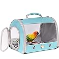Long Tail Portable Bird Travel Carrier Cage with Metal Tray Soft Mat and Wooden Standing Perch, Hands Free Lightweight Clear 2 Windows Carry Bag for Parakeet Budgies Cockatiel Transport to Vet