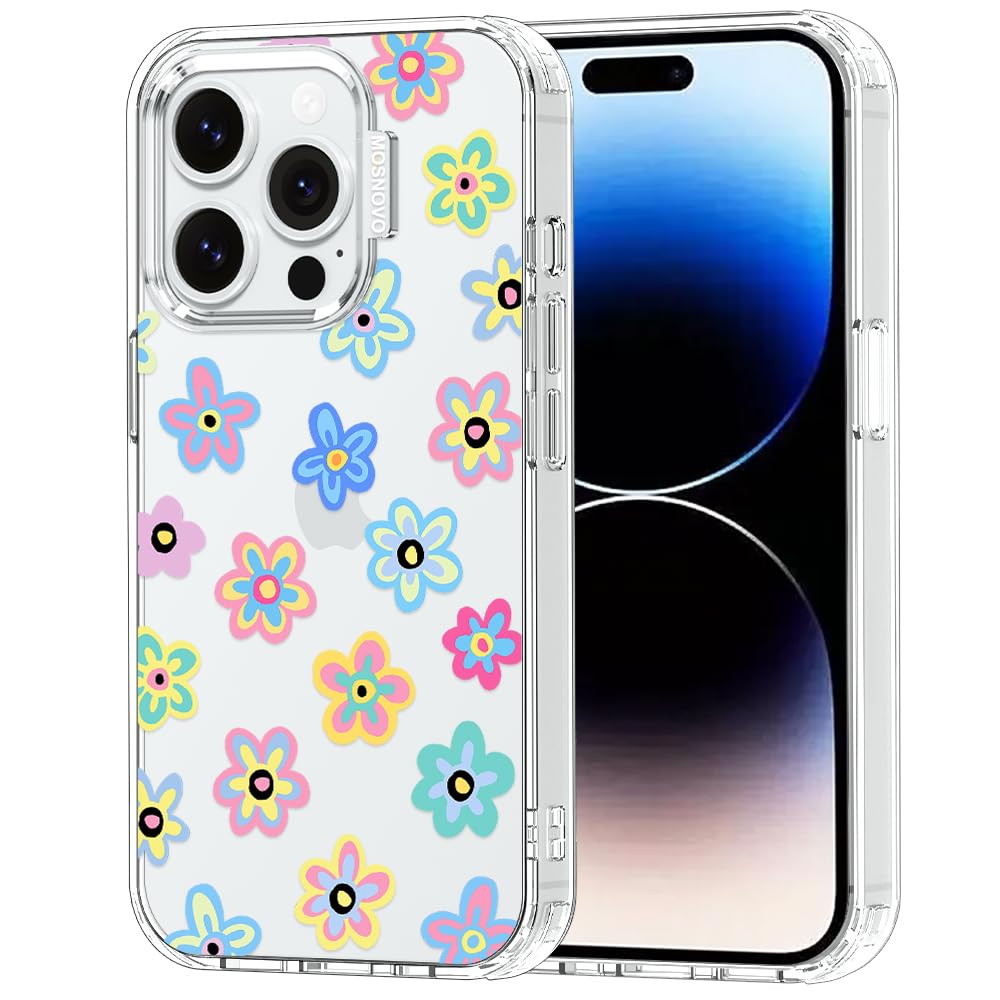MOSNOVO Case for iPhone 14 Pro, [Buffertech 6.6ft Military-Grade Drop Protection] [Anti Peel Off Tech] Clear TPU Bumper Phone Case Cover Design - Groovy Flower — image 1