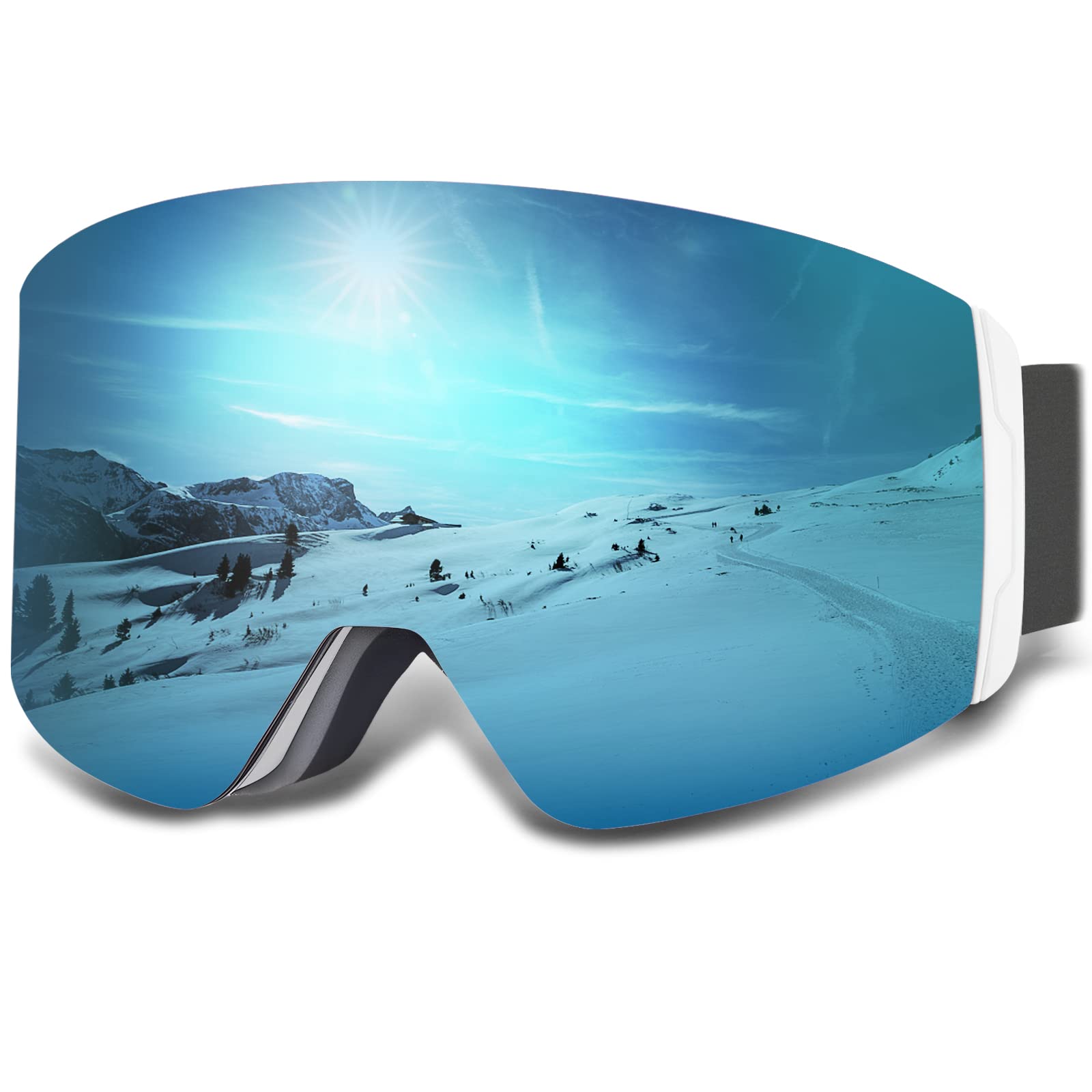 AVAWAY OTG Womens Ski Goggles Men Magnetic Anti Fog Magnetic Lens Snowboarding Over Glasses Anti Scratch 100% UV Protection with Anti-Slip Straps