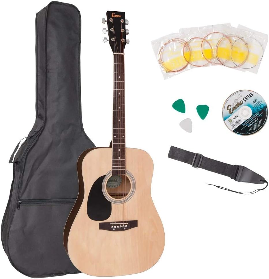 Encore Left Handed Acoustic Guitar Outfit - Natural, Natural Left Handed