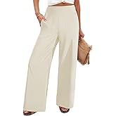 FireSwan Women's Wide Leg Work Pants High Elastic Waist Dress Palazzo Pants Trousers with Zipper Pockets (Khaki L)