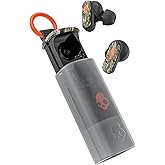 Skullcandy Dime Evo Wireless Earbuds, Bluetooth Headphones, Noise Isolating Fit, Up to 36 Hours Battery, Microphone, Easy Carry with Clip-Anywhere Case - Realtree APX Black/Orange