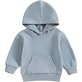 Lukivech Toddler Baby Boy Girl Hoodies Solid Color Long Sleeve Kangaroo Pocket Hooded Sweatshirt Top Fall Winter Clothes