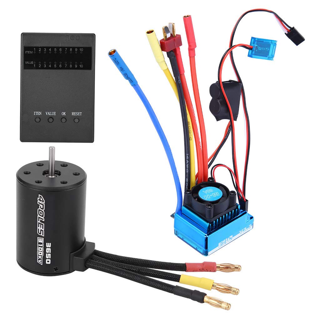 Drfeify RC Motor ESC Set, Metal 3650 Motor 3100KV+Brushless ESC Program Card Set for 1/10 RC Car Replacement Part(60A)