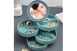 Rotating Jewelry Box Large Capacity with Mirror 4-Layer Rotating Jewelry Storage Box for Bracelets Rings Earrings Gift for Wo