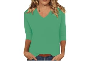 Segaven 3/4 Length Sleeve Womens Tops Trendy Solid Color Crewneck T Shirts Summer Basic Tunic Tees Casual Dressy Blouses
