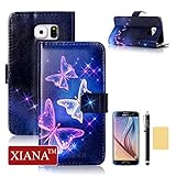 Galaxy S6 Case, S6 Flip Case, XIANA Fashion Slim Fit Folio PU Leather Stand Wallet Flip Case Protector Suitable For Samsung Galaxy S6(Special Pattern Series Design), with Stylus, Cleaning Cloth and Screen Protector-(R6)