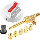ETERMETA Long Stem Gas Stove Valve with Metal Alloy Knob and Orifice Kit | 0.7mm, 1.2mm, 2.0mm, 2.5mm, 3.2mm, Compatible with Robertshaw 4626-001 Gas Range Stove
