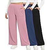 JoyMotion 3 Pack Women's Plus Size Pants Wide Leg High Waisted Yoga Sweatpants with Pockets Loose Comfy Lounge Pajamas Pants(Black, Denim Blue, Pink,3X-Large)