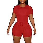 LovelyWholesale Women's Summer 2 Piece Outfits Skinny Shorts Tracksuit Sets