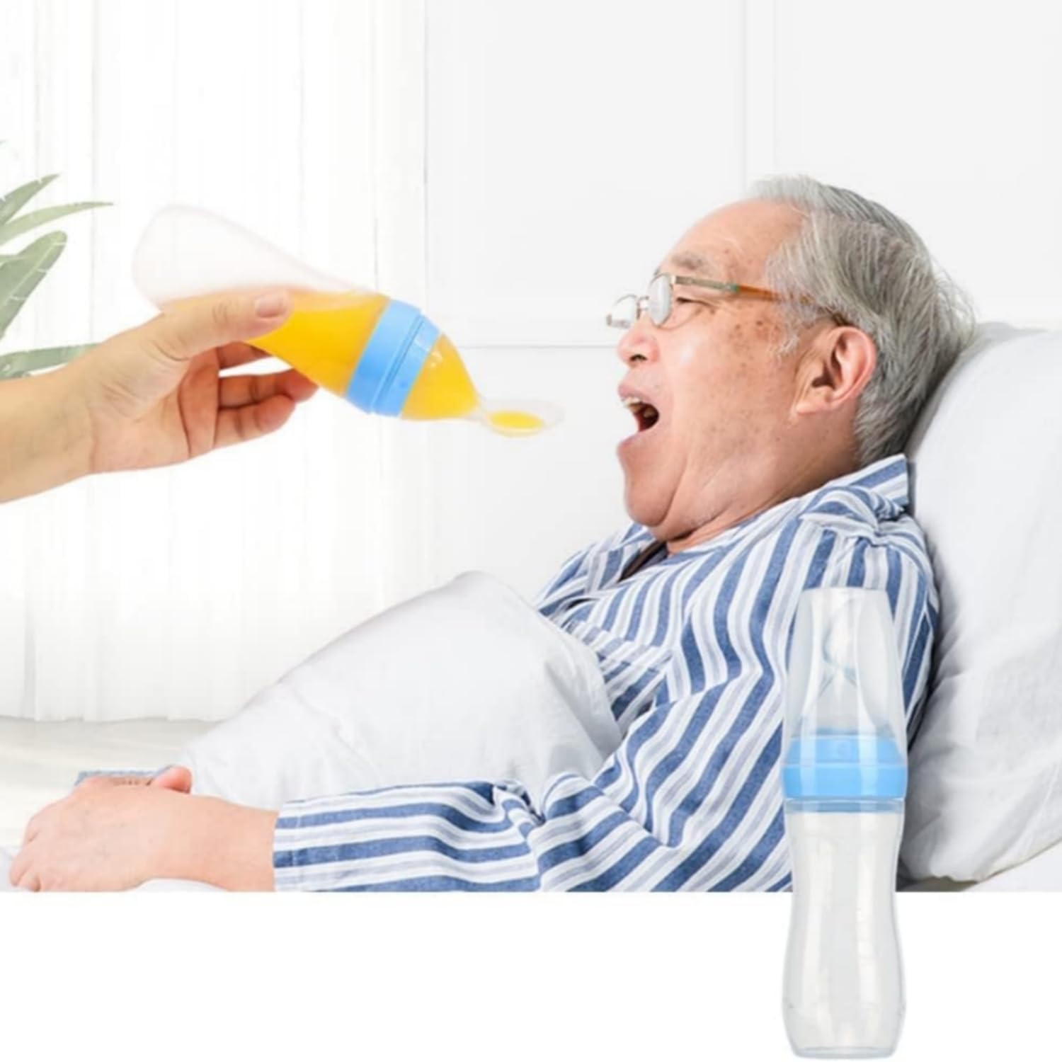 ITODA Drinking Aids Feeding Cup for Disabled Bedridden Patients Elderly Adult Nursing Cup Flow Dysphagia Control Liquid Feeder Bottle Drinking Cups with Silicone Spoon,120ml