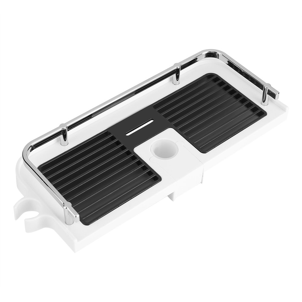 Shower Rod Storage Shelf Punch-free Hollow-out Tray Holder Adjustable Bathroom Shower Riser Holder Organizer with Removable Hook
