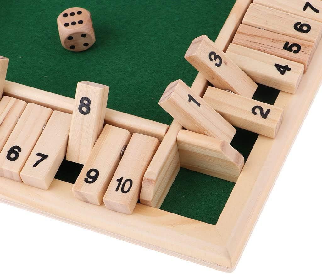 POFET Wood Deluxe 4 Sided 10 Number Shut The Box Dice Board Game For Kids Adults Strategy Traditional Wooden Game Set - Image 3