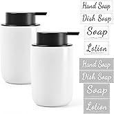 BosilunLife White Soap Dispenser Set - 2 Pack 12oz Ceramic Dish Soap Dispenser with Rust Proof Pump for Kitchen, Hand Soap and Lotion Set Suitable for Farmhouse Bathroom Decor with Waterproof Labels