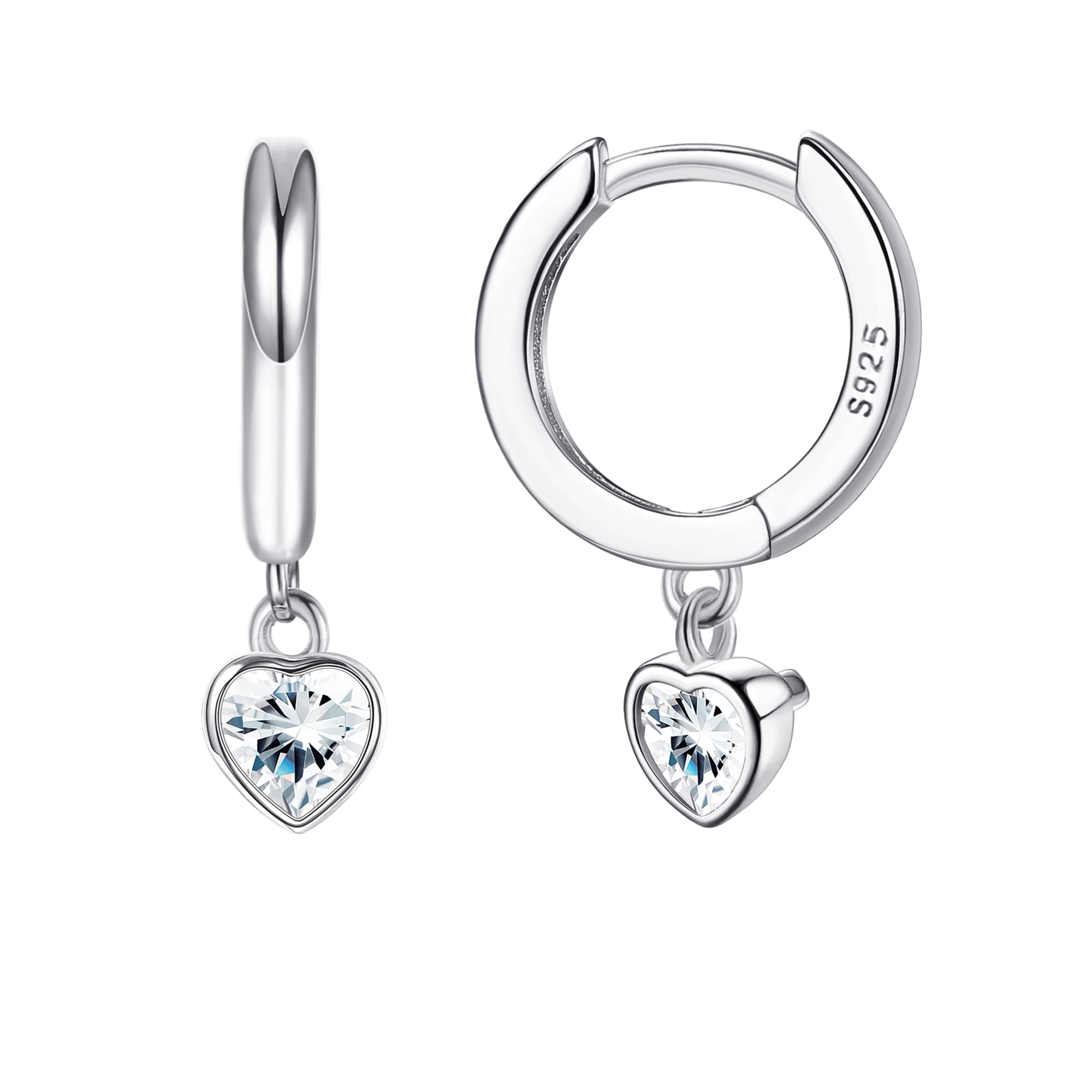 ORAZIO 925 Sterling Silver Post Huggie With Dangle Earring Huggie Small Hoop Earrings Charm Personalized Cubic Zirconia/Moon/Star/Heart/Lightning/Crystal Drop Dangle Earrings for Women