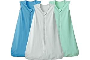 david's kids 3 Pack 100% Cotton Baby Sleep Sack 6-12 Months, Soft Baby Wearable Blankets with 2-Way Zipper, Comfy Sleeping Bags for Infant Newborn Boys Girls Neutral, Medium Size, Grey & Blue & Green