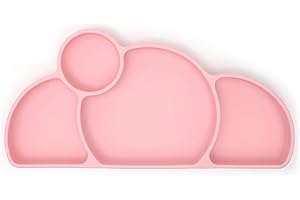 PrimaStella Silicone baby & toddler plate, baby led weaning supplies - Easy-reach design for self-feeding (Pink)