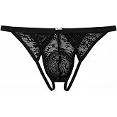 BAGKWBR Men's Lace Underwear Open Back Sheer Sissy Pouch Panties Low Rise Sexy Femboy Lingerie
