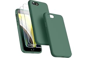 Dssairo [3 in 1 for iPhone SE case 2022/3rd/2020/2nd gen, iPhone 7/8，with 2 Pack Screen Protector, Liquid Silicone Ultra Slim Shockproof Protective Phone Case [Microfiber Lining] (Alpine Green)