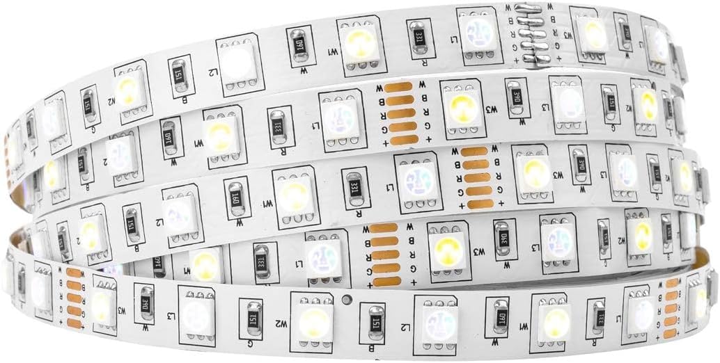 BTF-LIGHTING 5050 RGBW RGB+Cool White(6000K-7000K) 150RGB+150White LED 5m 16.4ft 60LEDs/m Multi-Colored LED Tape Lights IP30 Non-Waterproof White PCB DC12V for Bedroom Kitchen Home Decoration