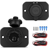 Nilight 2 Pack Car Cigarette Lighter Socket DC 12V Waterproof Power Outlet | Installation Panel Inline Fuse and Terminals Included for Vacuum Pump Tire Inflator Marine Boat Car Truck RV ATV Trailers
