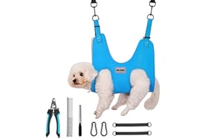 MULANNIC Pet Grooming Hammock Harness for Cats Dogs, 𝟒-𝐋𝐚𝐲𝐞𝐫 𝐑𝐞𝐢𝐧𝐟𝐨𝐫𝐜𝐞𝐝 Pet Grooming Hammock, Dog Hammock Restraint Bag with Nail Clippers, Nail File, Pet Comb for Grooming (S)