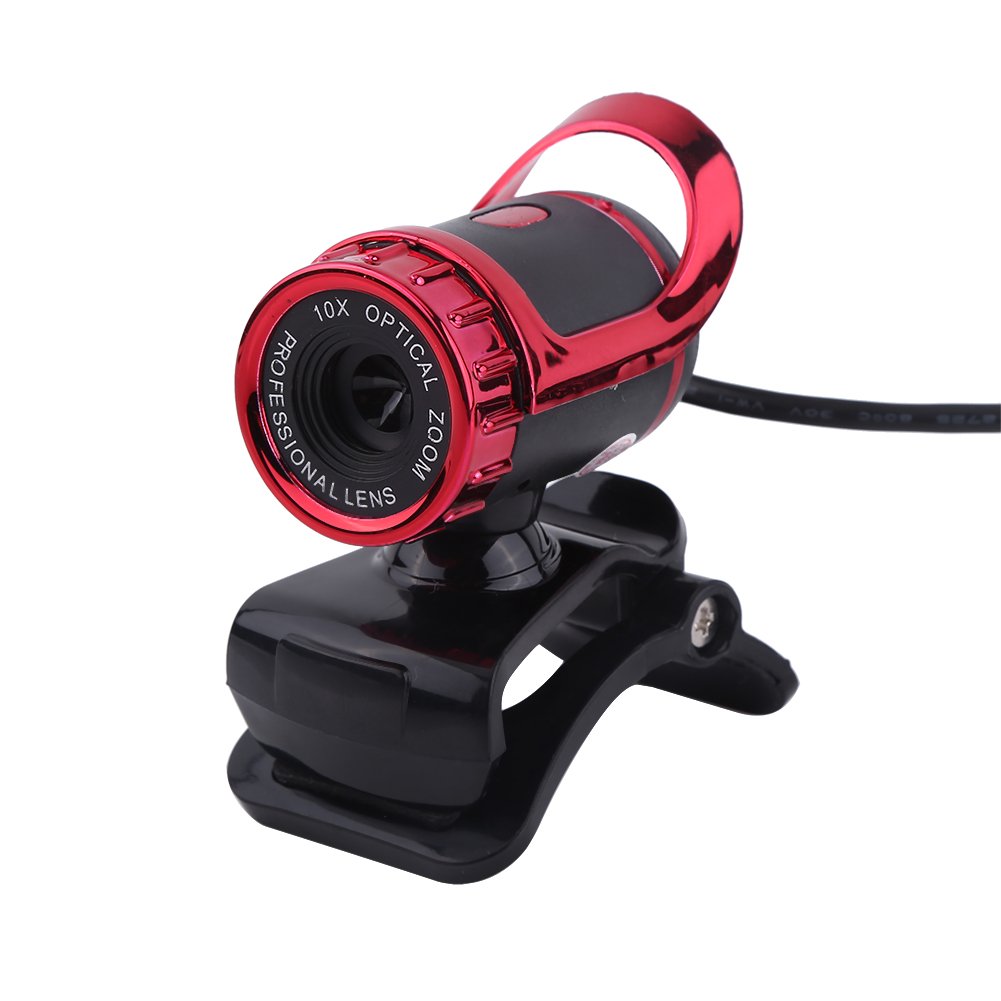 Richer-R Webcam Camera,360 Degree Adjustable Camera Web Cam with Built-in Sound Absorption Microphone Clip-On for PC,Compatible with XP/Vista 32b(Red)