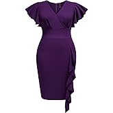 Miusol Women's Plus Size Vintage V Neck Ruffles Sleeve Business Cocktail Party Pencil Dress