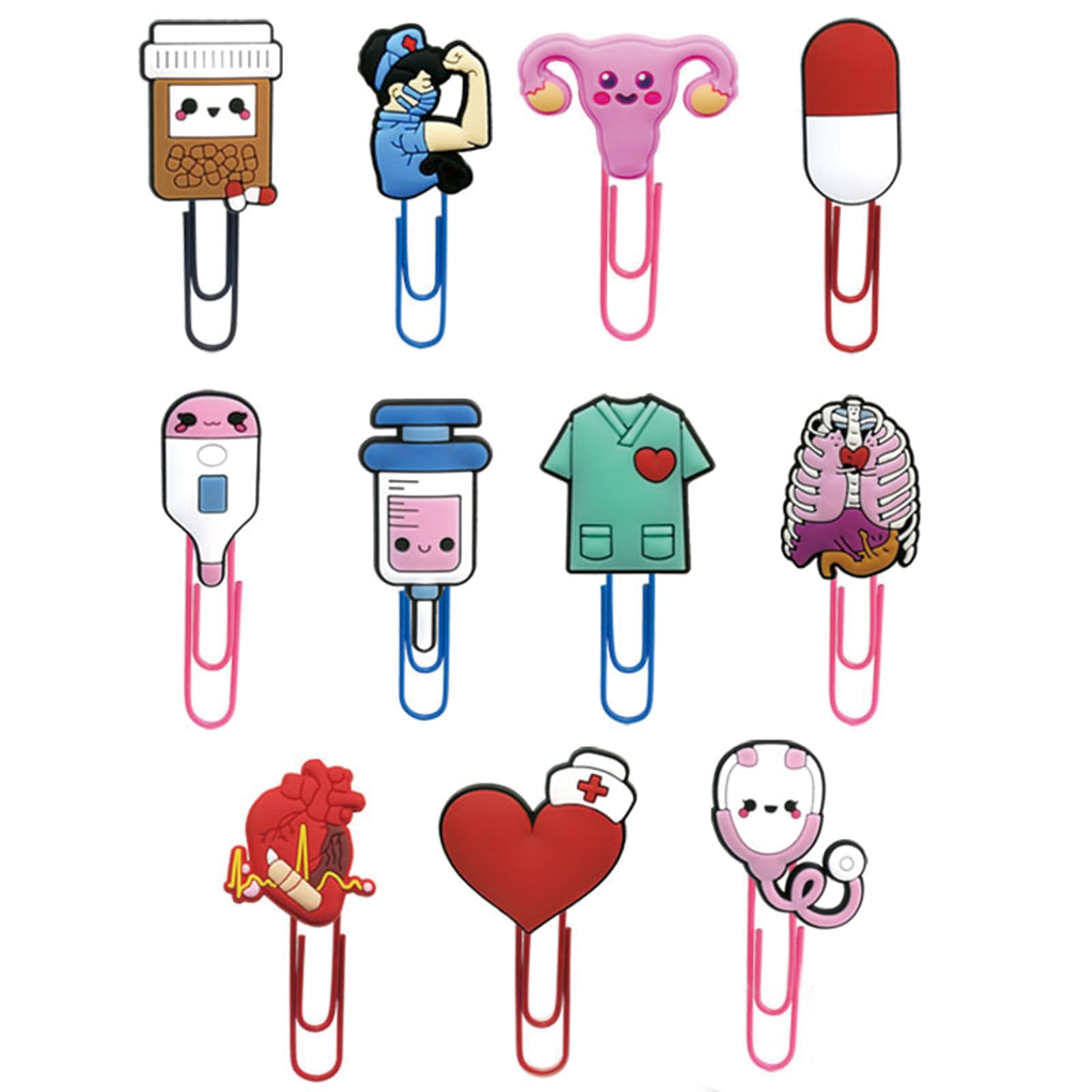 Photo 1 of 11Pcs Cute Nursing Paperclips Bookmark Cartoon Bookmarks with Colorful Paperclip for Pagination Organize Folder Paper Clips Bookmarks for Nurse Nursing Student Gifts (11Pcs Nursing)