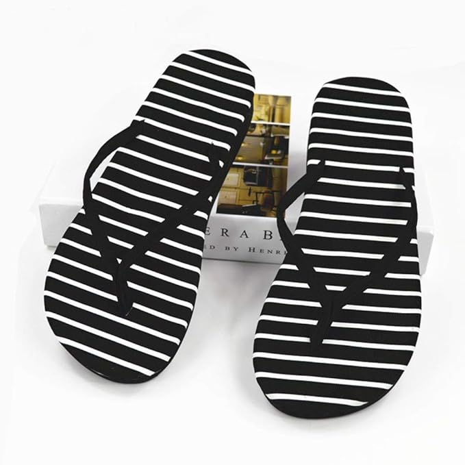 black and white striped slippers