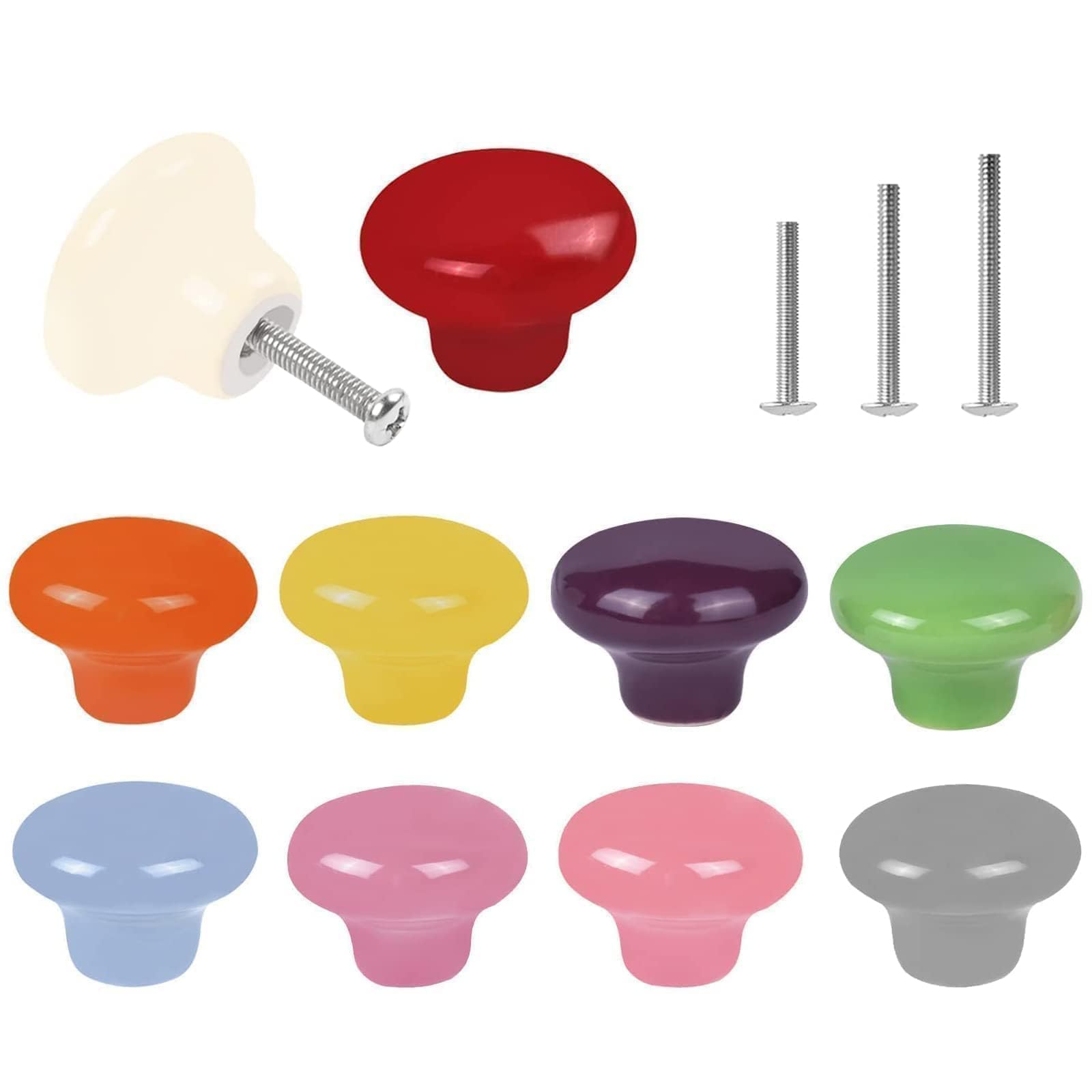 ShipeeKin 10x Colorful Cute Glossy Ceramic Knobs Door Pull Knob Cabinet Round Ceramic Drawer Cupboard Kitchen Dresser Kids Child Pulls Wardrobe Handles 32mm — image 1