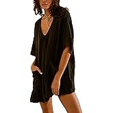Zontroldy Women's Casual V Neck One Piece Jumpsuit Shorts Summer Short Romper Dresses with Pockets