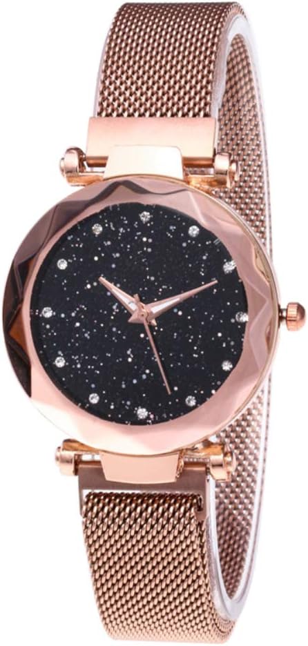 Elegance Casual Starry Sky Design Women Quartz Watch - Diamond Cutting Dial,Magnet Strap,Glass Mirror